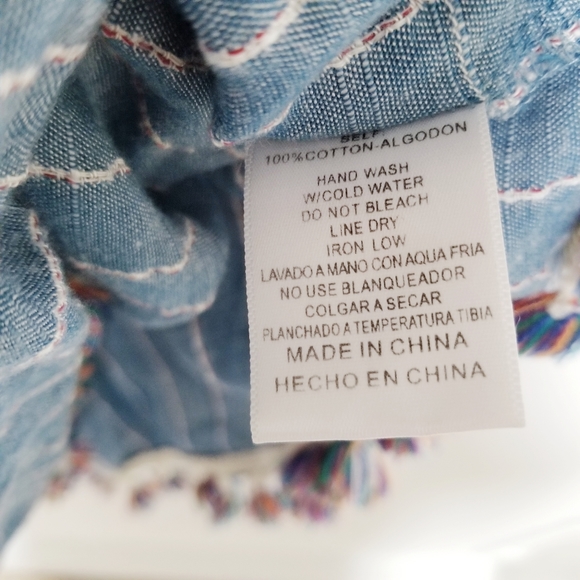 Listicle off shoulder boho fringe blue stripe top - Picture 3 of 5